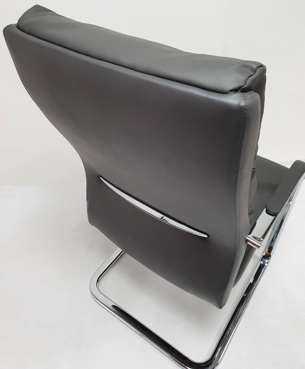 High Back Soft Pad Grey Leather Visitor Chair - HB-210C